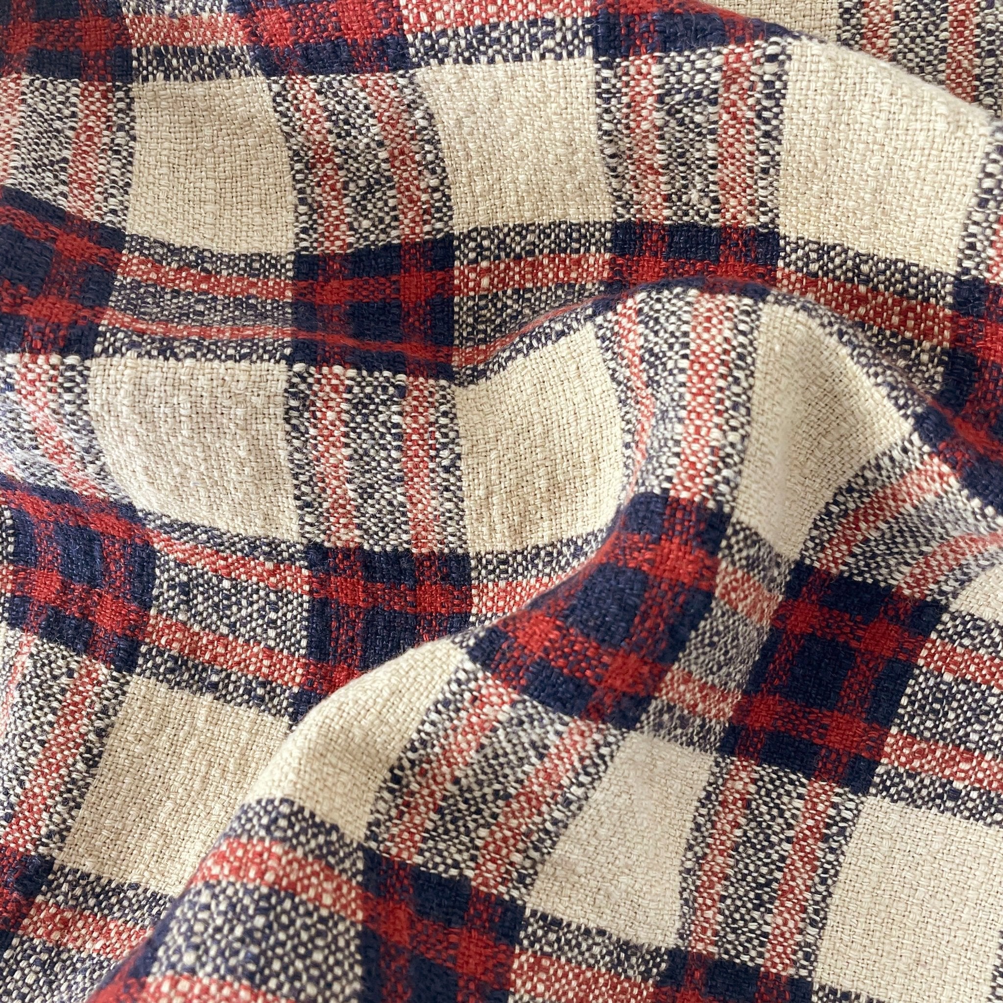Linen 100% Fabric Heavy Weight Plaid 7242 - The Linen Lab - Beige