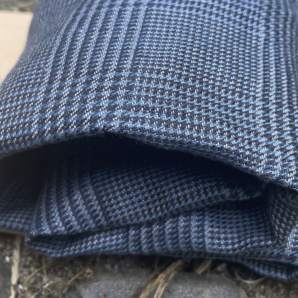 Linen 40lea 14s Twill Houndstooth Plaid Fabric (6756) - The Linen Lab - Navy