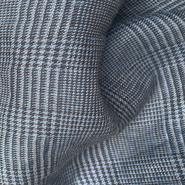 Linen 40lea 14s Twill Houndstooth Plaid Fabric (6756) - The Linen Lab - Navy