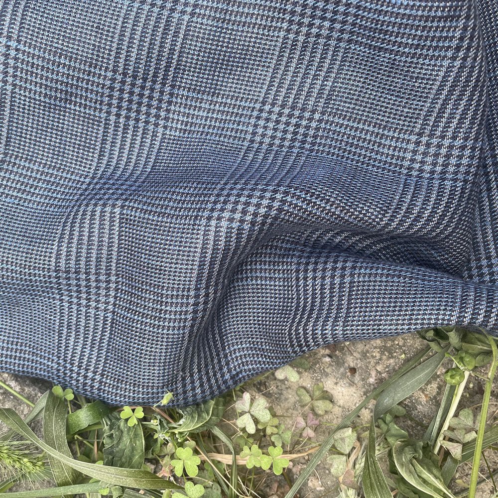 Linen 40lea 14s Twill Houndstooth Plaid Fabric (6756) - The Linen Lab - Navy