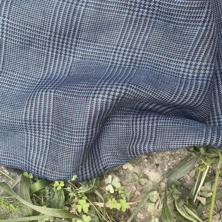 Linen 40lea 14s Twill Houndstooth Plaid Fabric (6756) - The Linen Lab - Navy