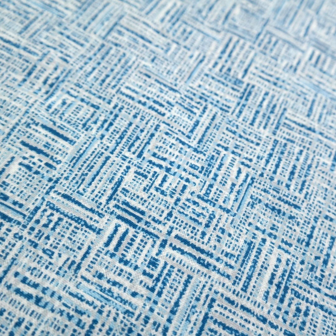 Linen Aqua Block Print Fabric (7373) - The Linen Lab - blue