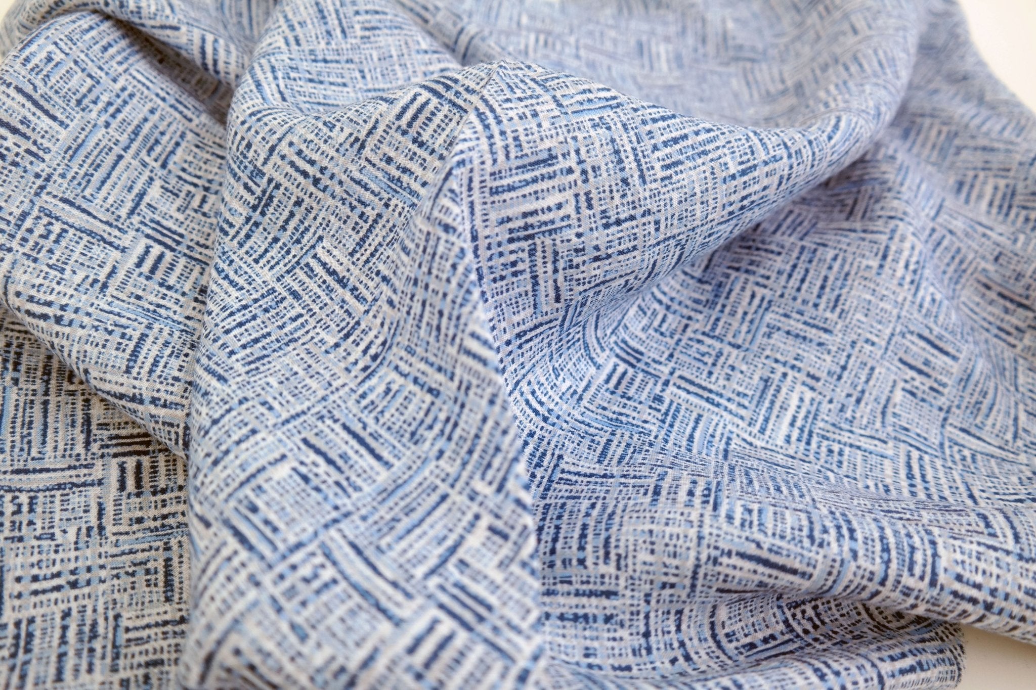 Linen Aqua Block Print Fabric (7373) - The Linen Lab - blue