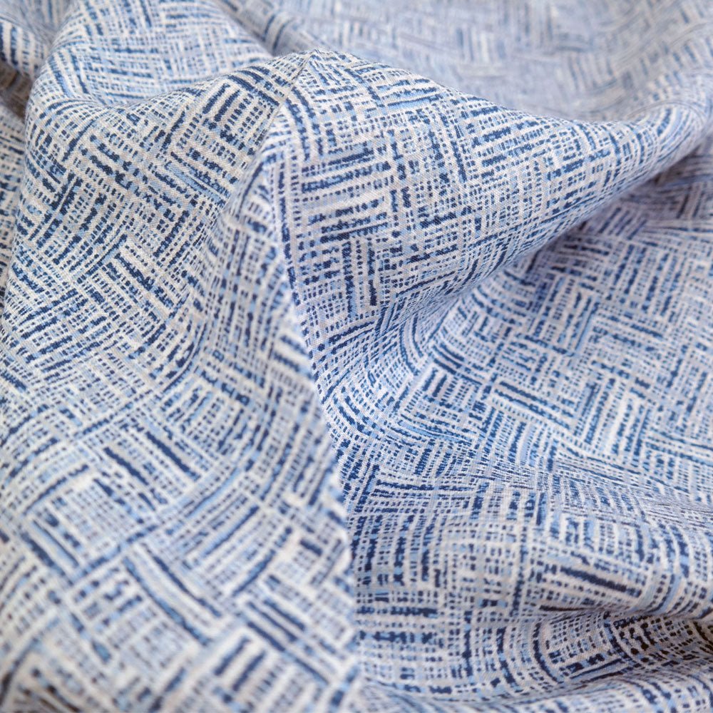 Linen Aqua Block Print Fabric (7373) - The Linen Lab - blue