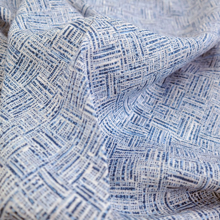 Linen Aqua Block Print Fabric (7373) - The Linen Lab - blue