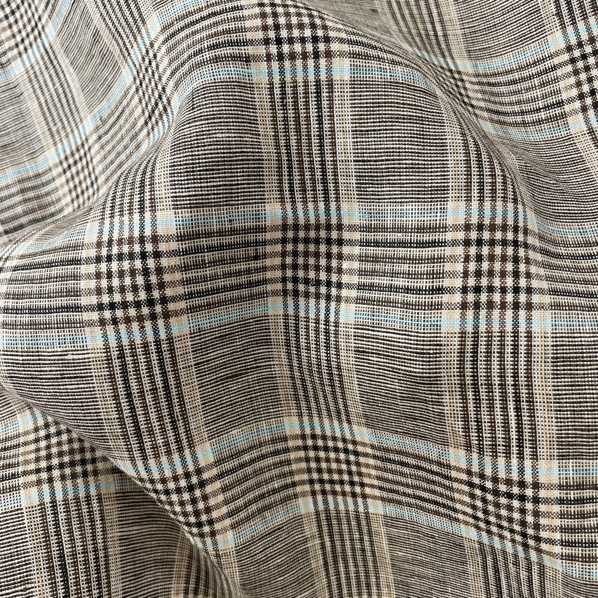 Linen Big Check Fabric 7142 7143 - The Linen Lab - Brown