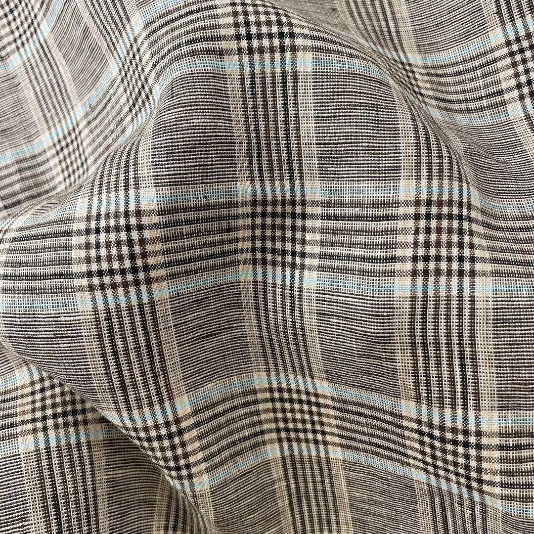 Linen Big Check Fabric 7142 7143 - The Linen Lab - Brown