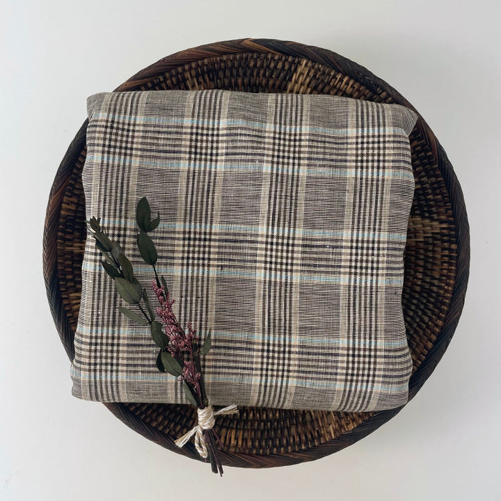 Linen Big Check Fabric 7142 7143 - The Linen Lab - Brown