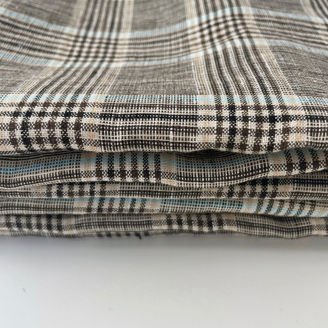 Linen Big Check Fabric 7142 7143 - The Linen Lab - Brown