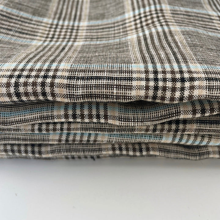 Linen Big Check Fabric 7142 7143 - The Linen Lab - Brown