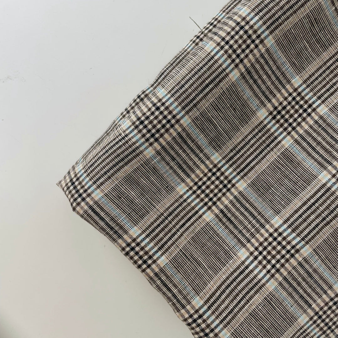 Linen Big Check Fabric 7142 7143 - The Linen Lab - Brown