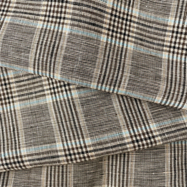 Linen Big Check Fabric 7142 7143 - The Linen Lab - Brown