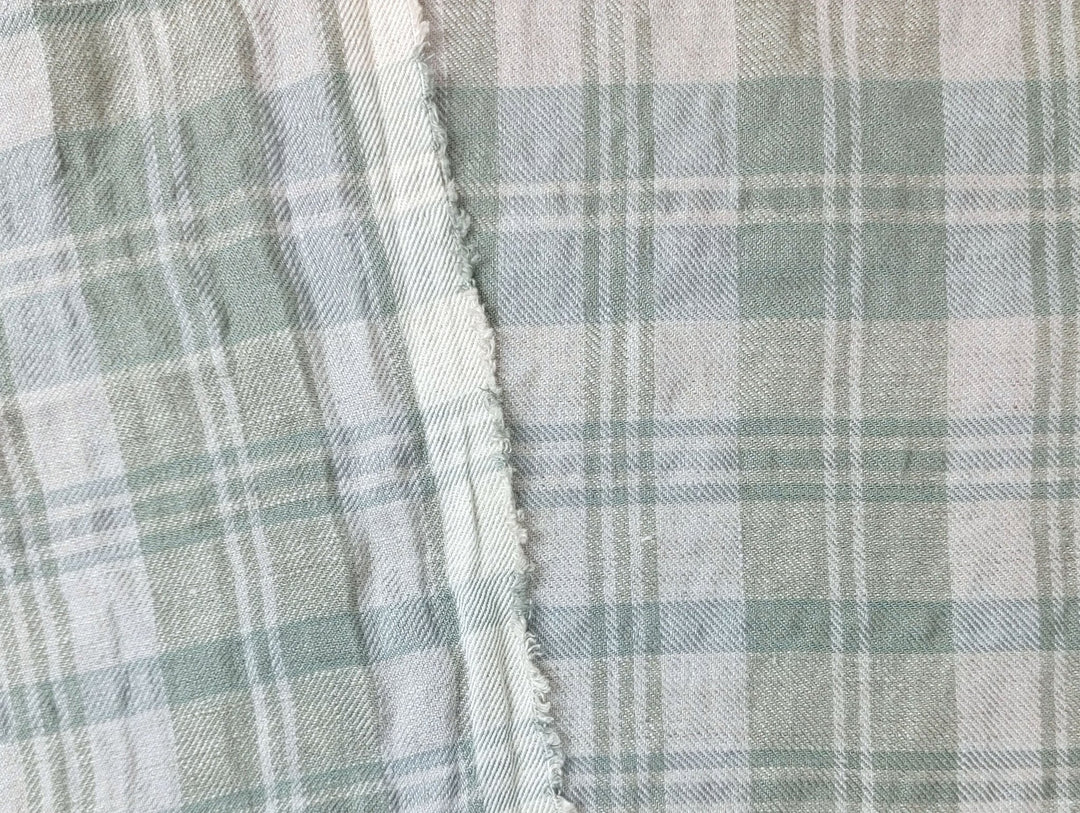 Linen Blend Plaid Fabric with Subtle Wrinkle and Subtle Stretch 6389 - The Linen Lab - Green