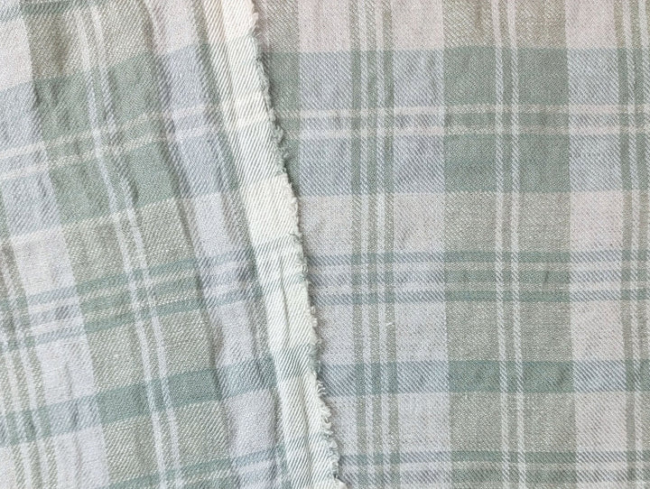 Linen Blend Plaid Fabric with Subtle Wrinkle and Subtle Stretch 6389 - The Linen Lab - Green