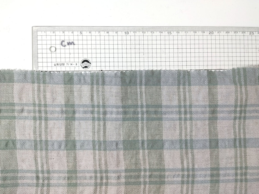 Linen Blend Plaid Fabric with Subtle Wrinkle and Subtle Stretch 6389 - The Linen Lab - Green