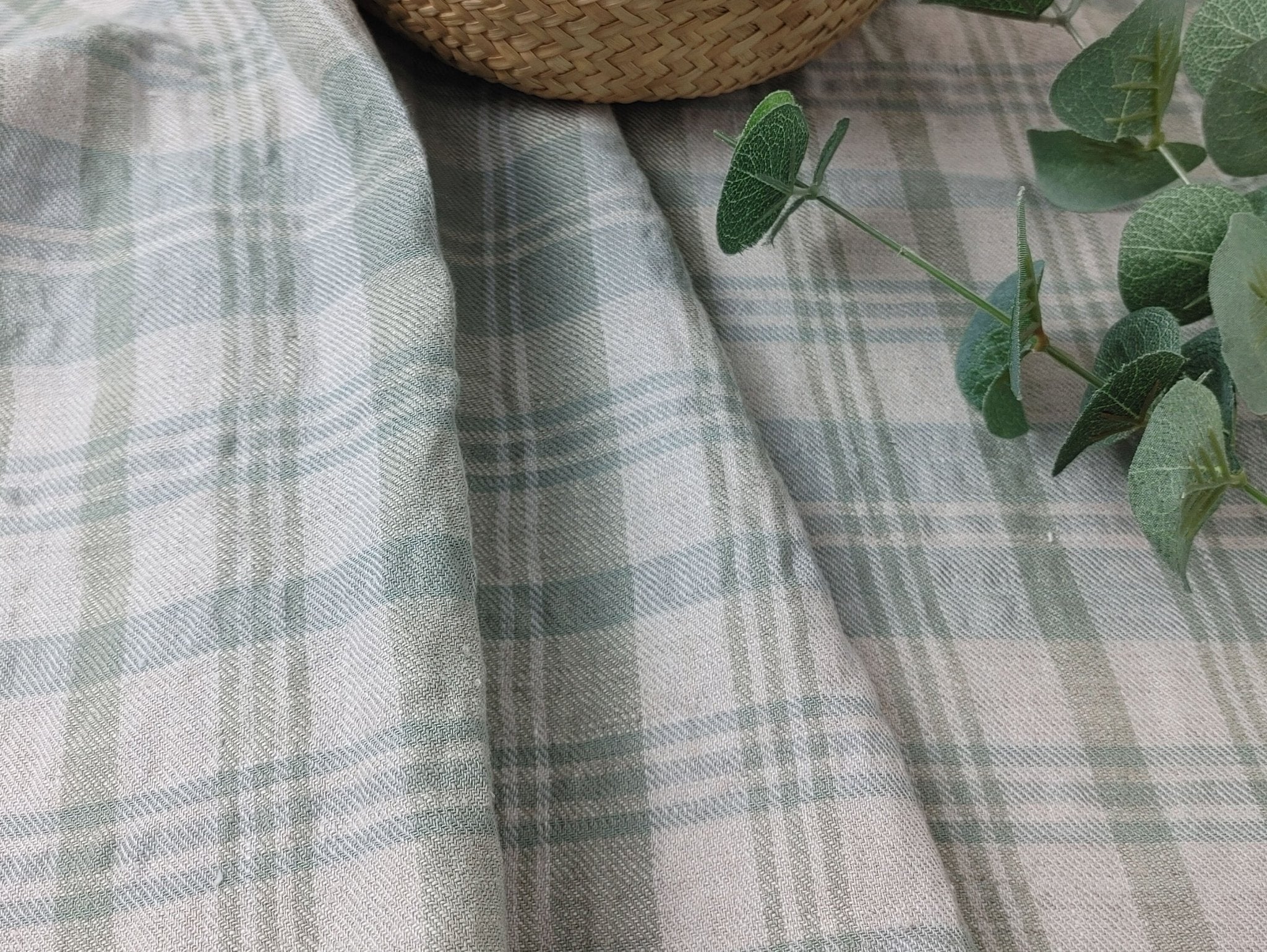 Linen Blend Plaid Fabric with Subtle Wrinkle and Subtle Stretch 6389 - The Linen Lab - Green