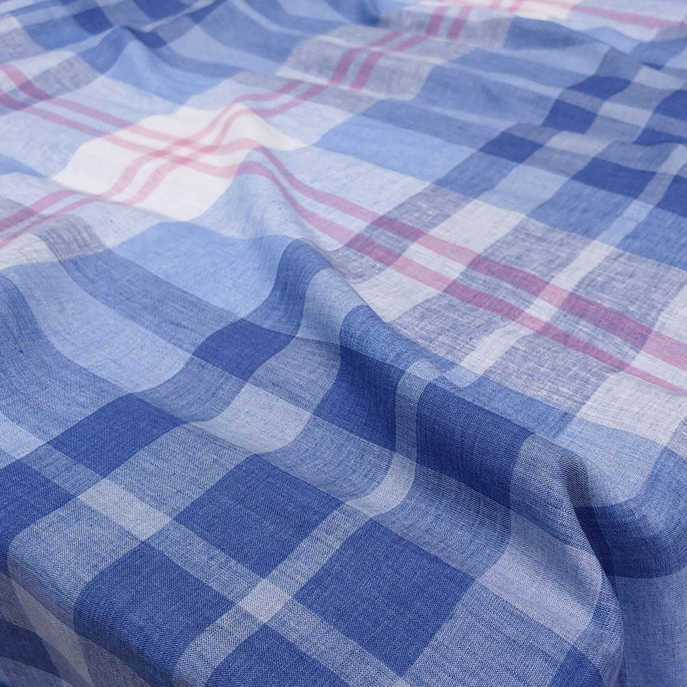 Linen Blue Big Check Fabric (4849) - The Linen Lab - Blue