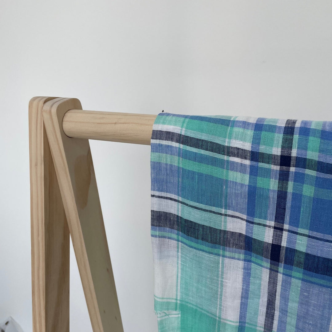 Linen Blue Navy Big Check Fabric (4106) - The Linen Lab - Blue