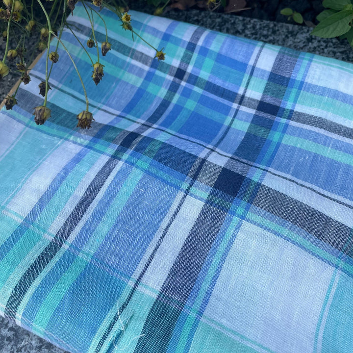 Linen Blue Navy Big Check Fabric (4106) - The Linen Lab - Blue