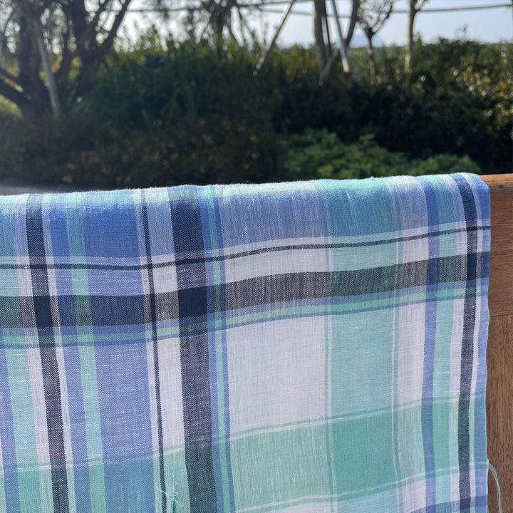Linen Blue Navy Big Check Fabric (4106) - The Linen Lab - Blue