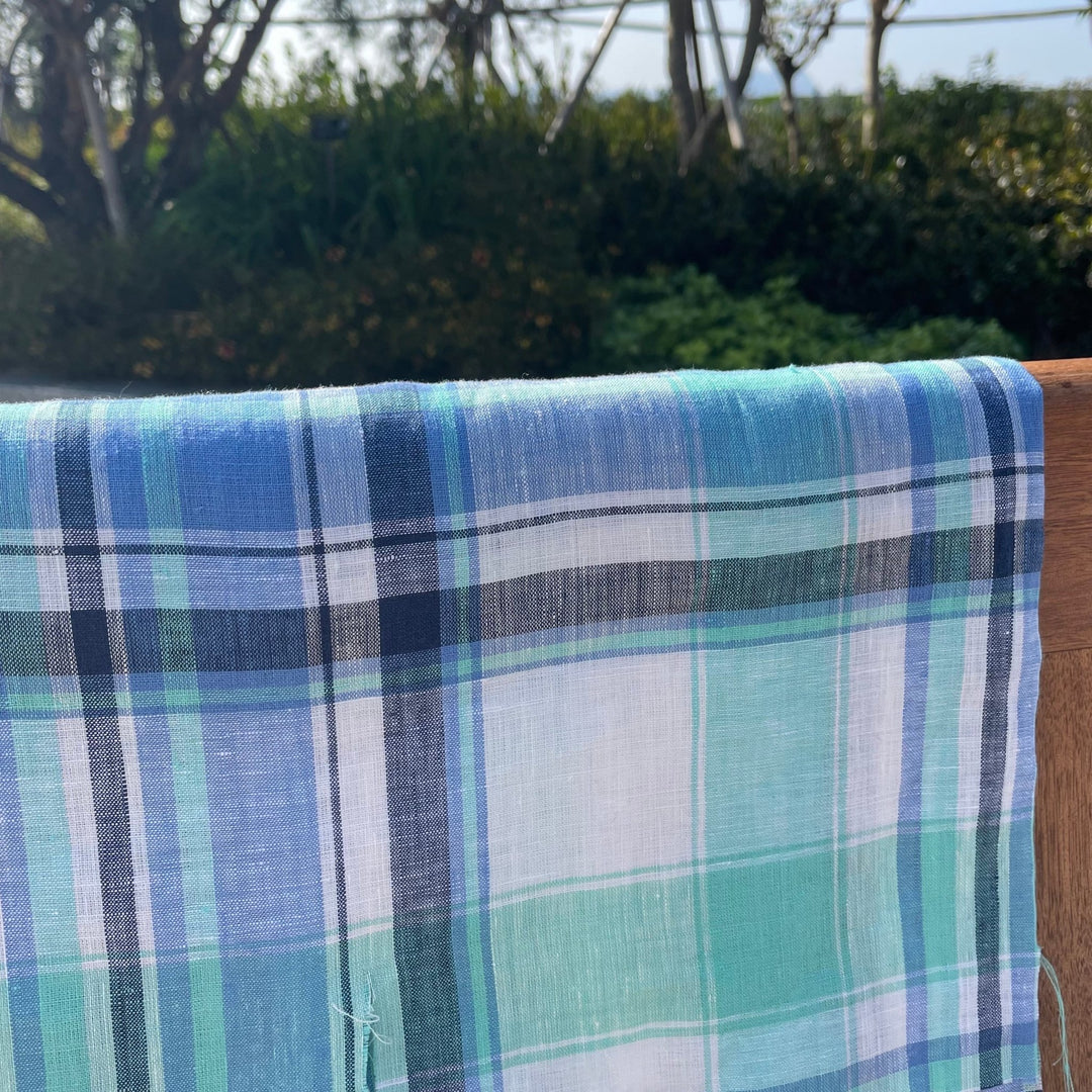 Linen Blue Navy Big Check Fabric (4106) - The Linen Lab - Blue