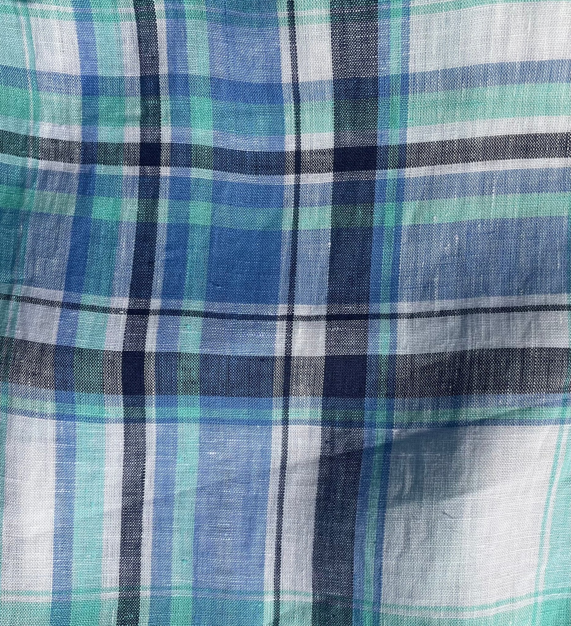 Linen Blue Navy Big Check Fabric (4106) - The Linen Lab - Blue