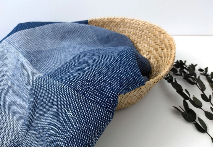 Linen Cotton Blend Fabric Blue Check Harmony 6094 - The Linen Lab - Navy