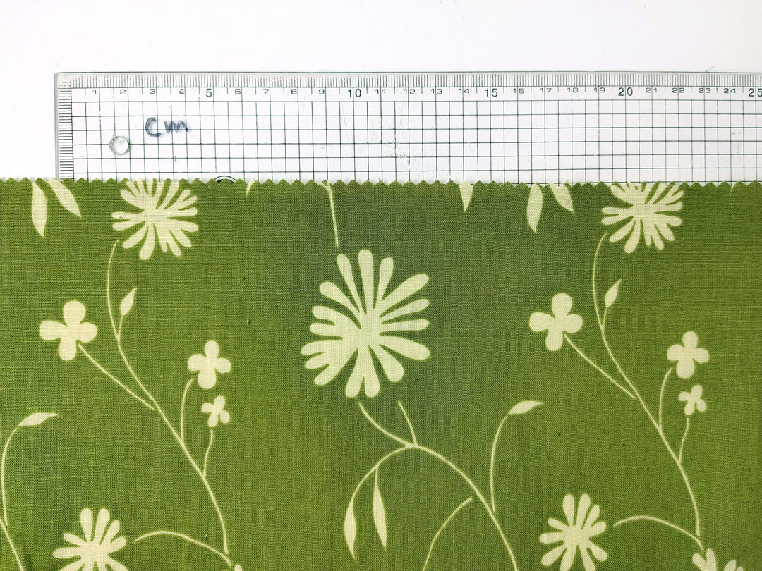 Linen Cotton Blended Fabric with Green Leaf Print (978) - The Linen Lab - Green