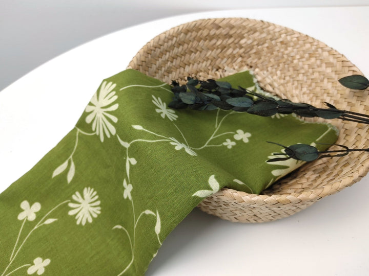 Linen Cotton Blended Fabric with Green Leaf Print (978) - The Linen Lab - Green