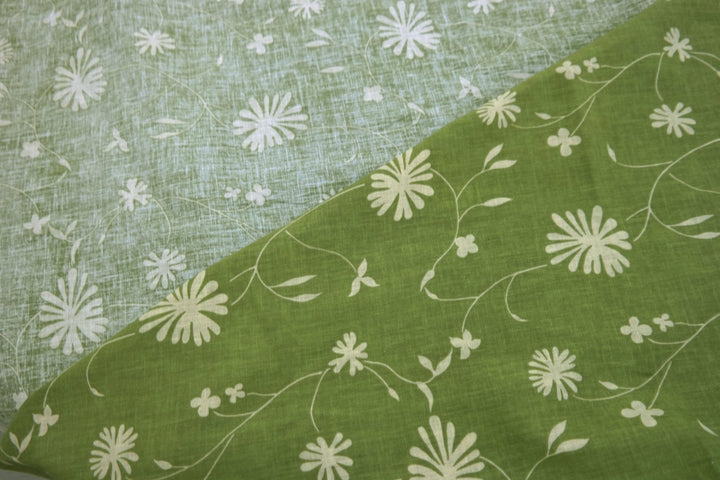 Linen Cotton Blended Fabric with Green Leaf Print (978) - The Linen Lab - Green