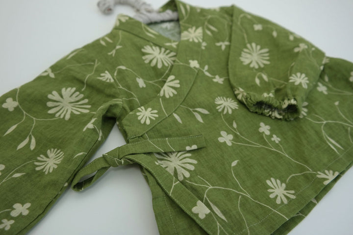 Linen Cotton Blended Fabric with Green Leaf Print (978) - The Linen Lab - Green