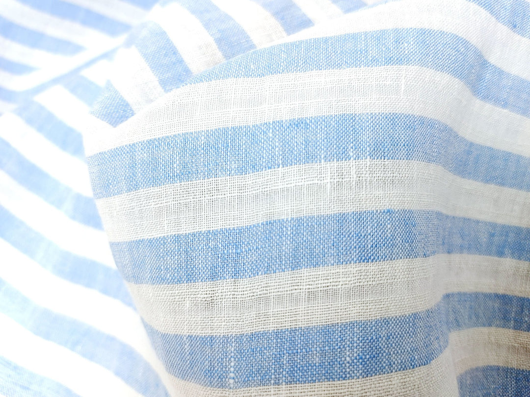 Linen Cotton Blue Horizontal Stripe Fabric Light Weight 7740 - The Linen Lab - Blue