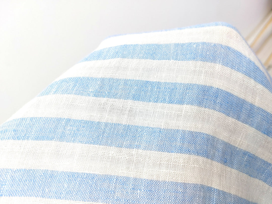 Linen Cotton Blue Horizontal Stripe Fabric Light Weight 7740 - The Linen Lab - Blue
