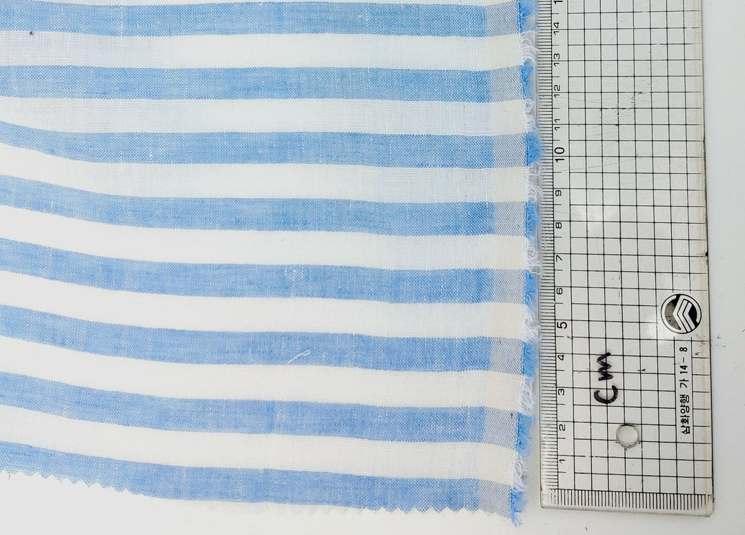 Linen Cotton Blue Horizontal Stripe Fabric Light Weight 7740 - The Linen Lab - Blue