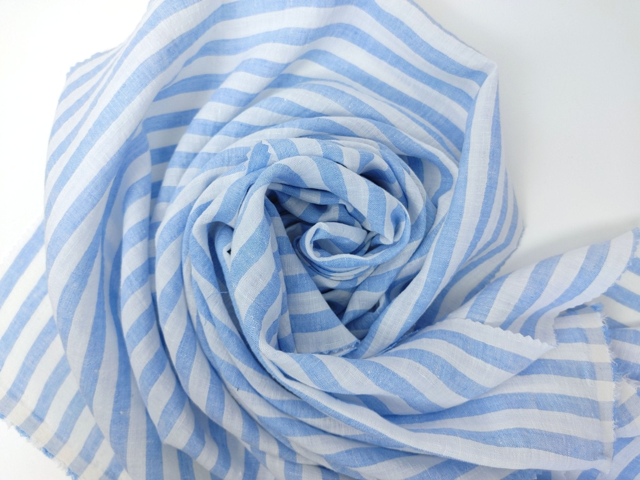 Linen Cotton Blue Horizontal Stripe Fabric Light Weight 7740 - The Linen Lab - Blue
