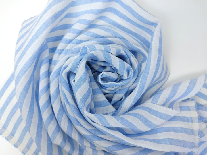 Linen Cotton Blue Horizontal Stripe Fabric Light Weight 7740 - The Linen Lab - Blue