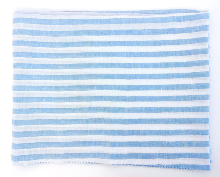 Linen Cotton Blue Horizontal Stripe Fabric Light Weight 7740 - The Linen Lab - Blue