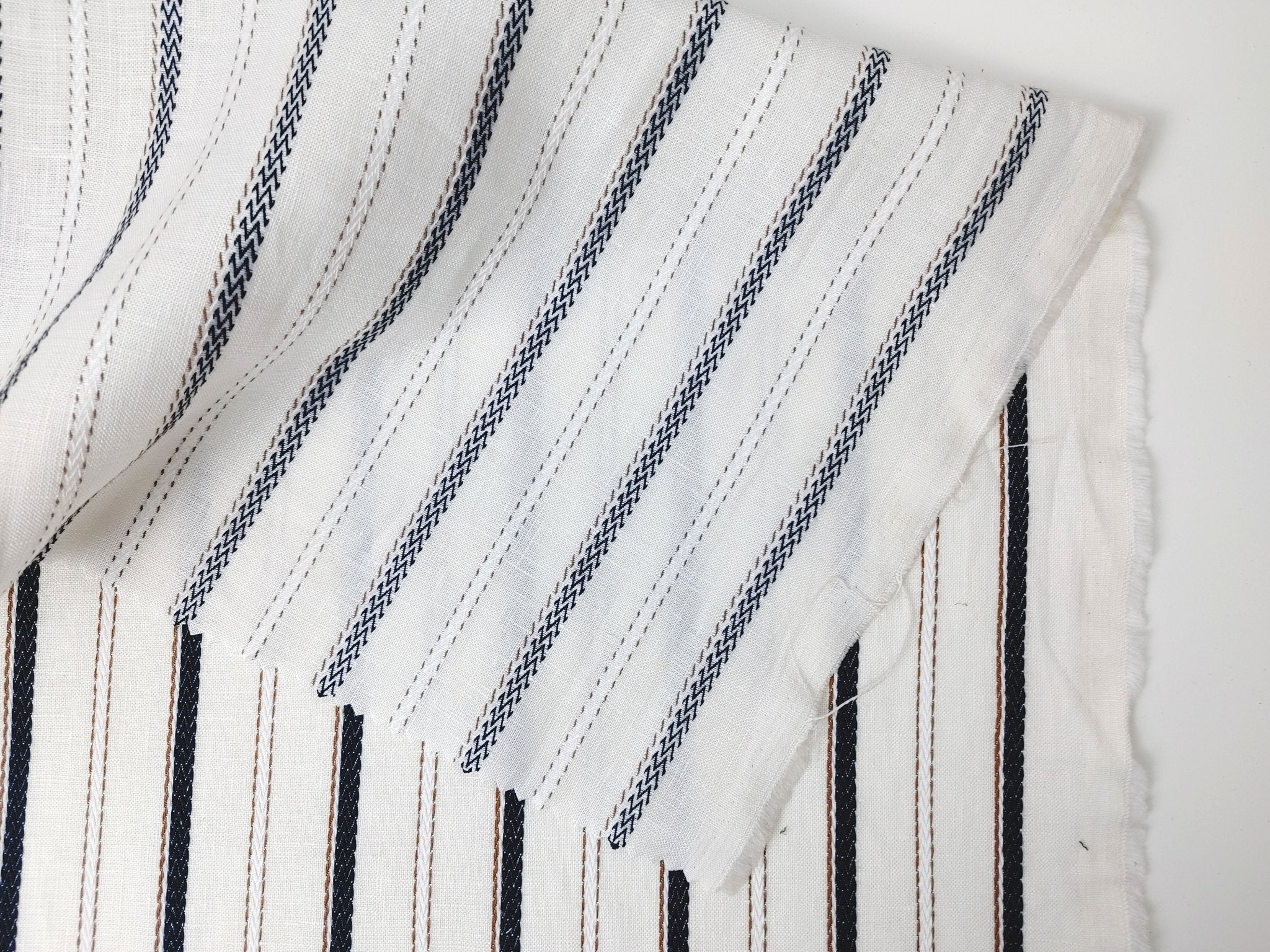 Linen Cotton Dobby Stripe Fabric Medium Weight 2804 2805 - The Linen Lab - Black