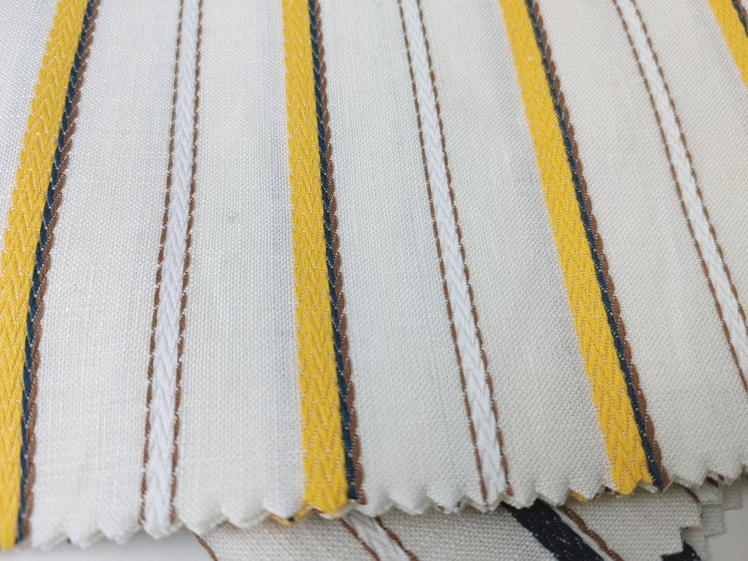 Linen Cotton Dobby Stripe Fabric Medium Weight 2804 2805 - The Linen Lab - Yellow