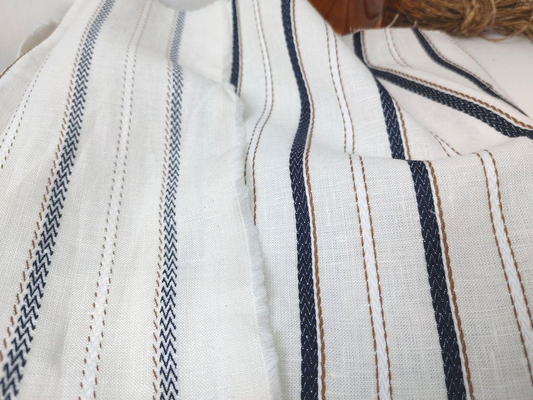 Linen Cotton Dobby Stripe Fabric Medium Weight 2804 2805 - The Linen Lab - Yellow