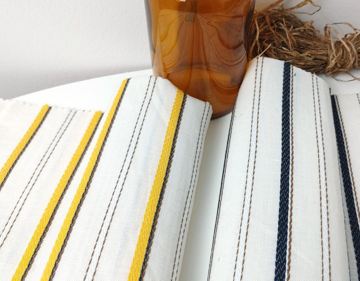 Linen Cotton Dobby Stripe Fabric Medium Weight 2804 2805 - The Linen Lab - Yellow