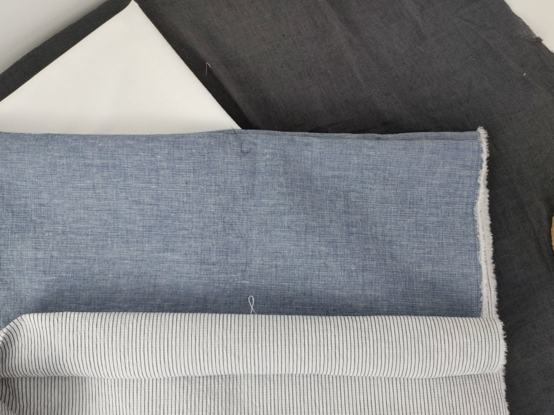 Linen Cotton Double Face Fabric Reversible 2988 - The Linen Lab - Blue