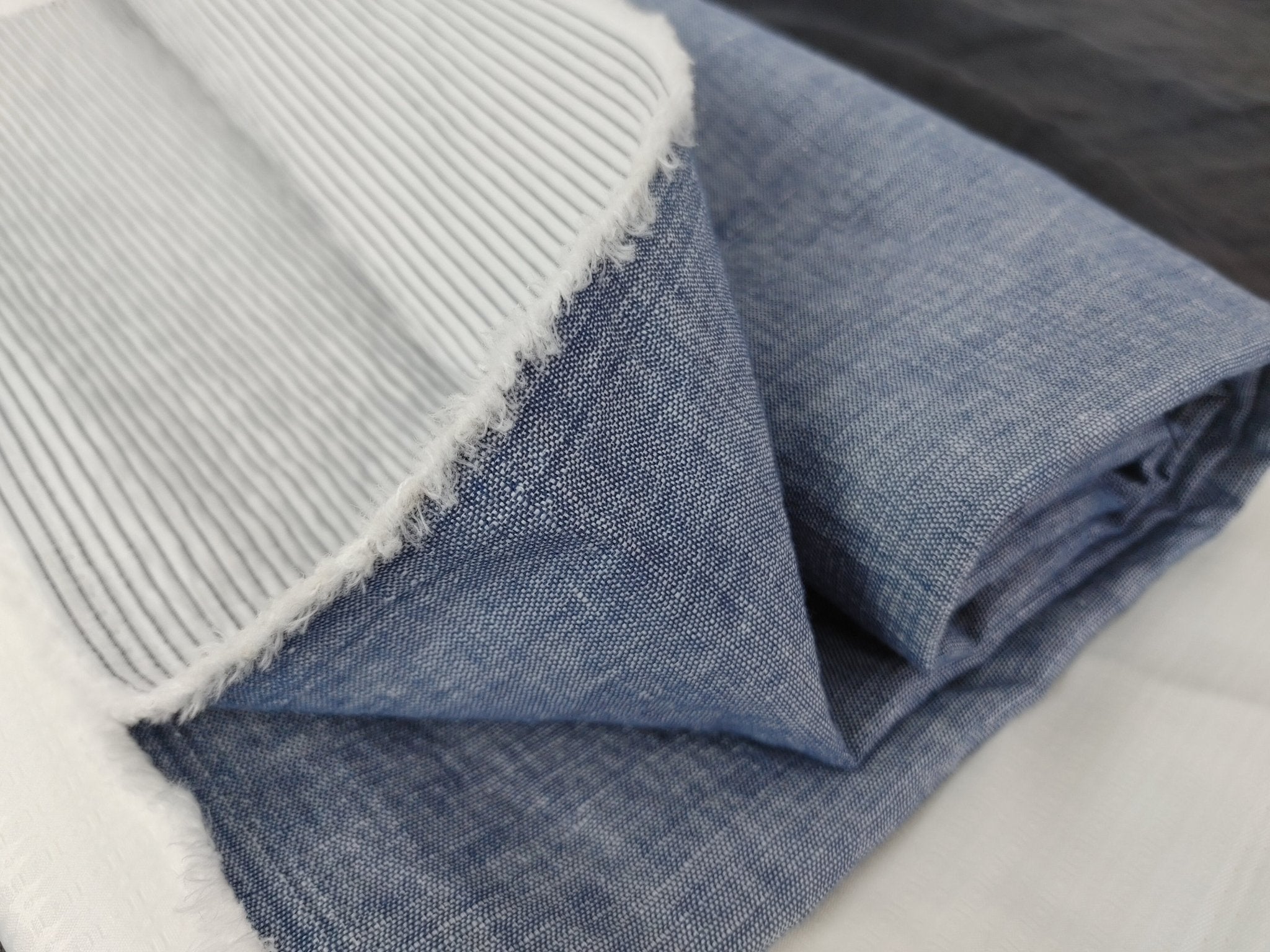 Linen Cotton Double Face Fabric Reversible 2988 - The Linen Lab - Blue