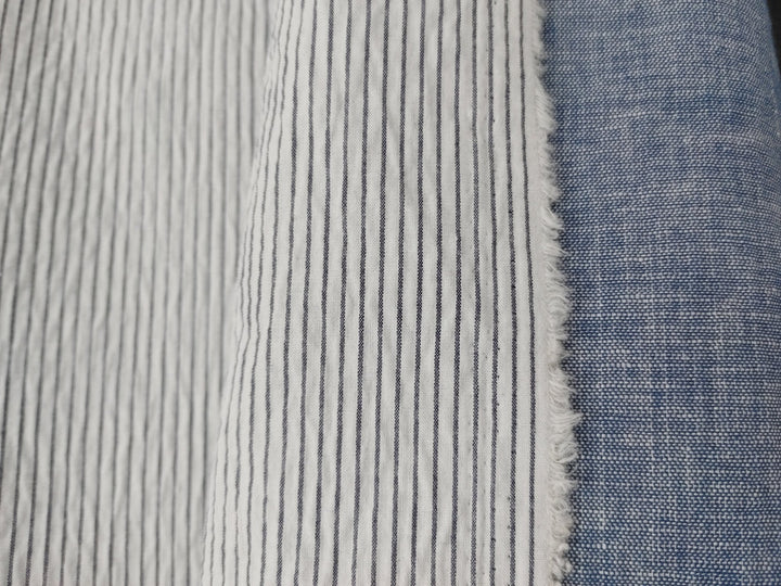 Linen Cotton Double Face Fabric Reversible 2988 - The Linen Lab - Blue