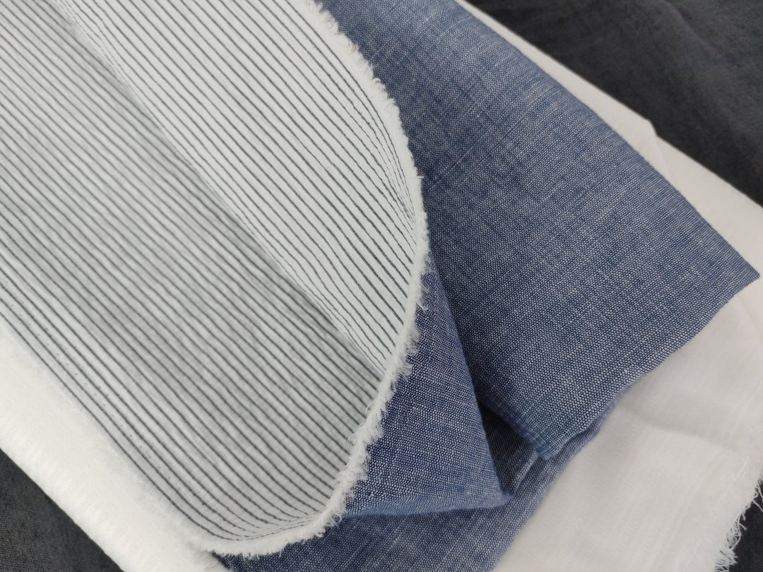 Linen Cotton Double Face Fabric Reversible 2988 - The Linen Lab - Blue