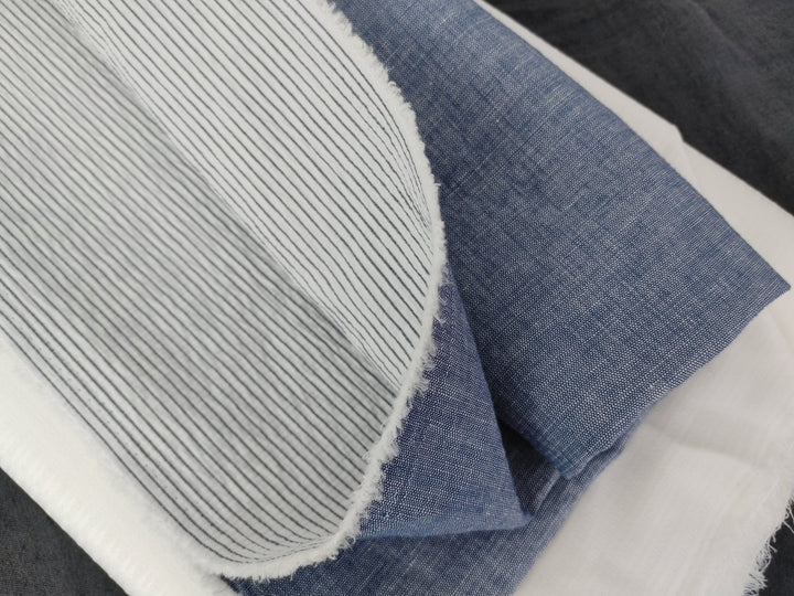 Linen Cotton Double Face Fabric Reversible 2988 - The Linen Lab - Blue