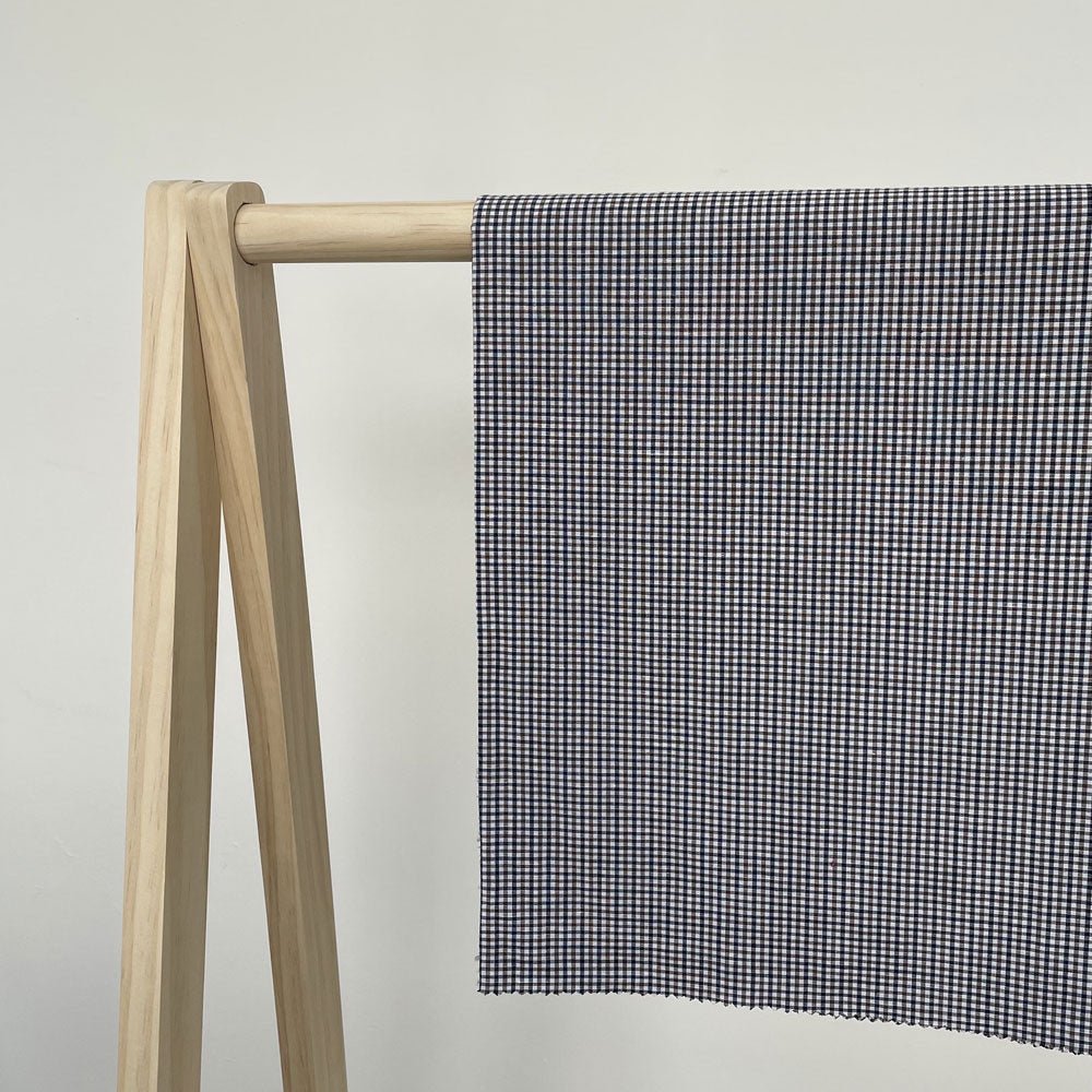 Linen Cotton Gingham Check Fabric (6829) - The Linen Lab - Blue-brown-white