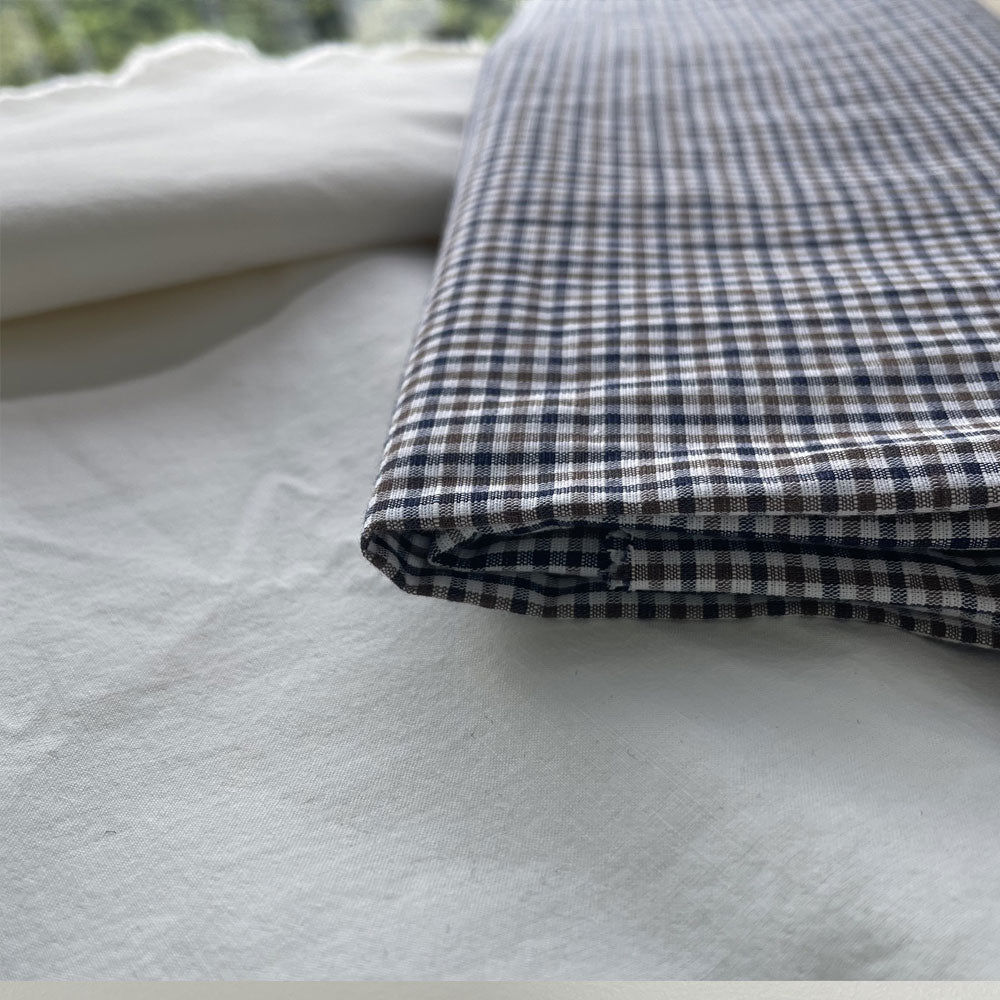 Linen Cotton Gingham Check Fabric (6829) - The Linen Lab - Blue-brown-white