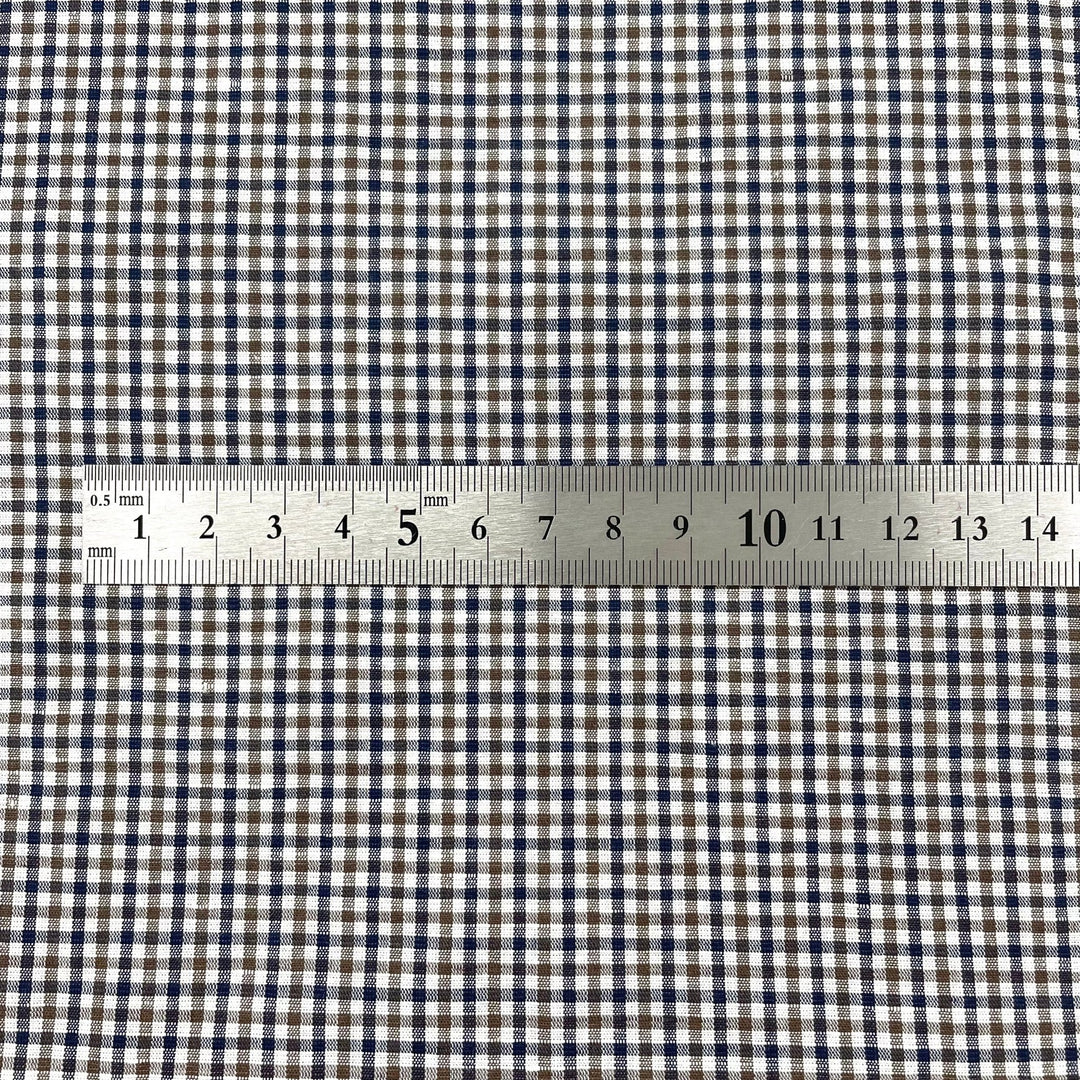 Linen Cotton Gingham Check Fabric (6829) - The Linen Lab - Blue-brown-white