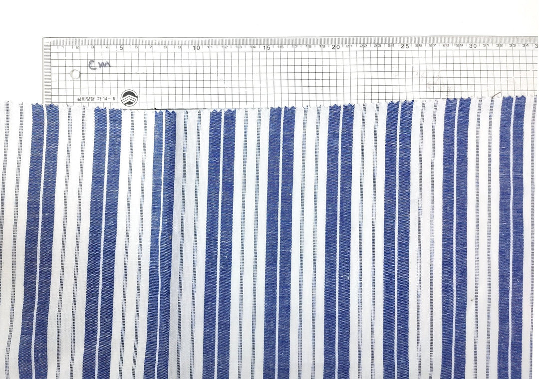 Linen Cotton Light Weight Stripe Fabric 6773 6774 - The Linen Lab - Blue